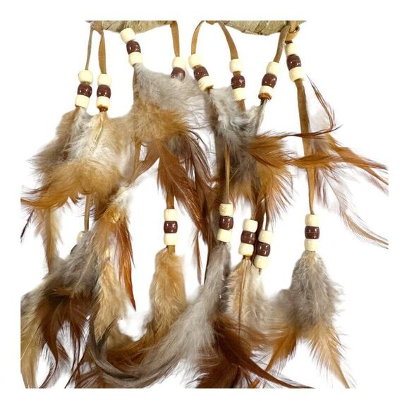 Handmade Triple Ring Dreamcatcher Feathers & Beads Southwest Genuine Vintage - Picture 3 of 7